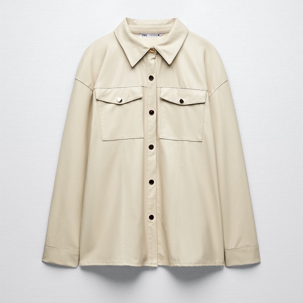 NWT Zara Faux Leather Overshirt Tan